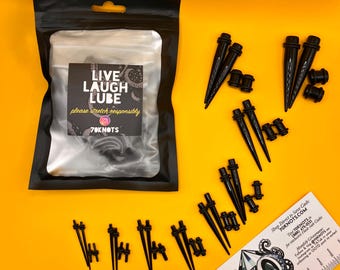 36 Piece Ear Stretching Taper Kit: 14G (1.6mm) to 00G (10mm), Black UV Acrylic Set 14g, 12g, 10g, 8g, 6g, 4g, 2g, 0g, 00g by 70 Knots