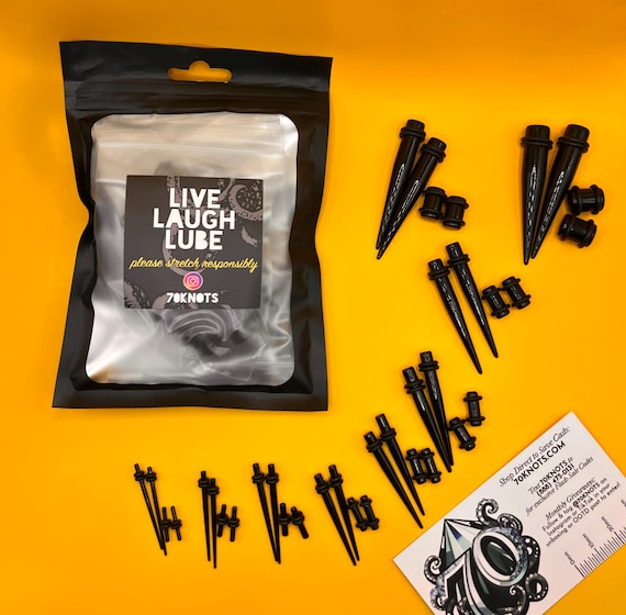 36 Piece Ear Stretching Taper Kit: 14G (1.6mm) to 00G (10mm), Black UV Acrylic Set 14g, 12g, 10g, 8g, 6g, 4g, 2g, 0g, 00g by 70 Knots