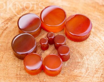 Red Agate Stone Plugs - Double Flared - 1 Pair- 6mm, 8mm, 10mm, 11mm, 12.7mm, 14mm, 16mm, 19mm, 22mm, 25mm Gauges Stretched Ears by 70 Knots