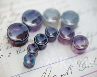 CONCAVE Rainbow Fluorite Plugs - Double Flared - 1 Pair- 6mm, 8mm, 10mm, 11mm, 12.7mm, 14mm, 16mm, 19mm, 22mm, 25mm Gauges Stretched Ears