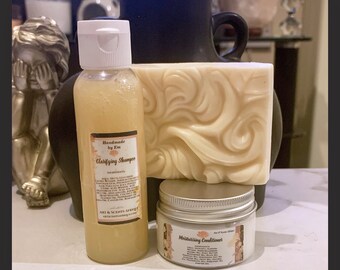 Handmade Organic Clarifying Shampoo & Conditioner With Aloe Vera, Sunflower,Jojoba, Shea Butter.Creamy Shampoo Bars|SLS/Paraben Free|