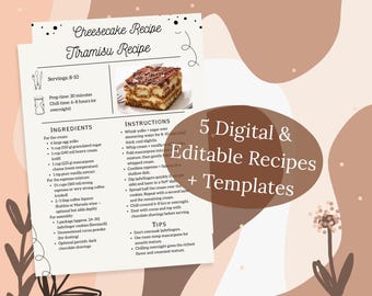 Recipe Card Bundle | Editable Printable Recipes | Dessert Set