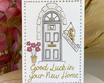 New Home Card / Housewarming Celebration / Housewarming Card / New Home Gift / Personalised Handmade Glitter Card / Front Door Design