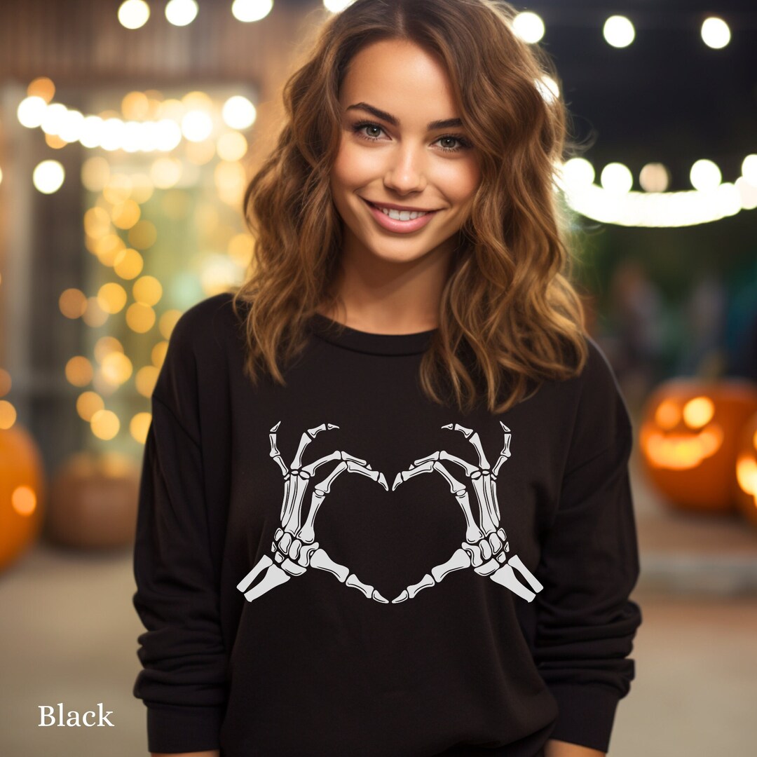 Skeleton Hands Heart Halloween Sweatshirt Halloween Witch Etsy