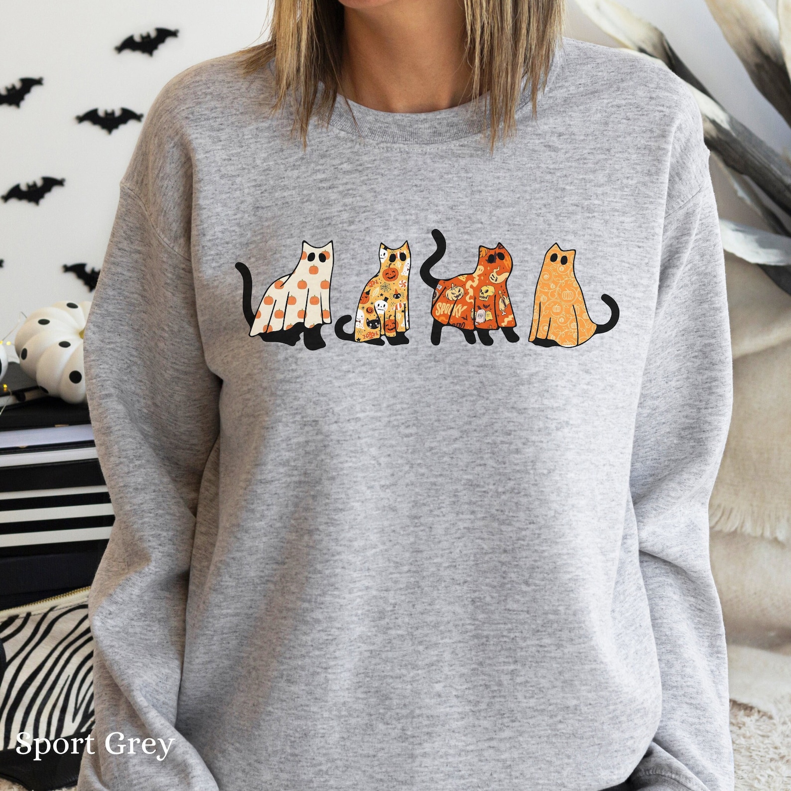 Cute Ghost Cats Retro Halloween Sweatshirt Witchy Sweatshirt Etsy