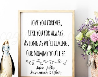 Te amo por siempre digital, regalo del Día de la Madre de la hija, regalos personalizados del Día de la Madre, del hijo, de los niños, arte con nombre para niños, regalos para mamá