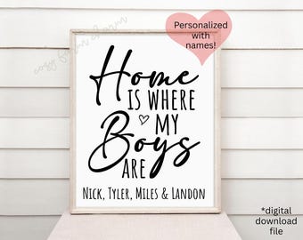 El hogar es donde están mis hijos digital, regalo del Día de la Madre de mi hijo, regalo para mamá, regalo para la madre de mis hijos, nombre personalizado para niños, descarga digital