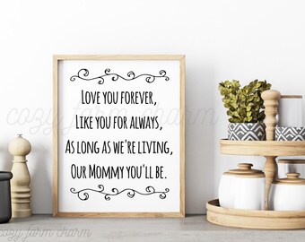 Regalos de cumpleaños para mamá, regalo del Día de la Madre de la hija, del hijo, regalos para mamá, de los niños, letrero "Te amo por siempre", descarga instantánea IMPRIMIBLE