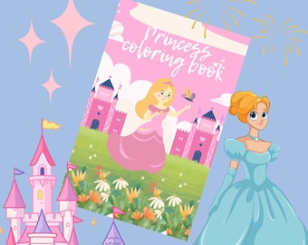 Prinses kleurboek | Gemakkelijke kleurplaten voor kinderen | Kleuractiviteit | Afdrukbare kleurplaten | Digitale download