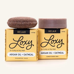 Loxy Hair | RELAX: Moisturizing Shampoo Bar & Conditioner Bar for dry, frizzy or curly hair with Argan Oil and Oatmeal