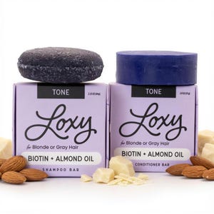 Loxy Hair | Tone: Purple Shampoo Bar & Conditioner Bar Set with Biotin and Almond Oil