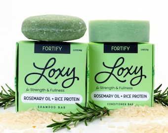 Loxy Fortify Hair Shampoo & Conditioner Bar Set: Strength + Fullness, with Rosemary Oil + Rice Protein
