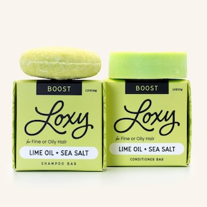Loxy Hair | BOOST: Volumizing Shampoo Bar & Conditioner Bar for Fine or Oily Hair with Lime Oil and Sea Salt