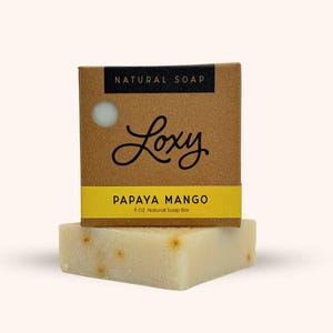 Handmade Papaya Mango Natural Soap Bar - 5 oz, Coconut Oil, Shea Butter, Cruelty-Free, Palm Oil-Free, Refreshing Citrus Scent.