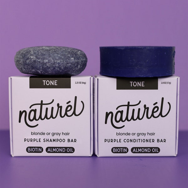 Purple Toning Shampoo Bar & Conditioner Bar Set |  Biotin | Almond Oil | Neutralize Brassiness Enhance Color | Eco-Friendly Beauty