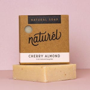 Cherry Almond Natural Soap - 5 oz, Coconut Oil, Shea Butter, Cruelty-Free, Palm Oil-Free, Nourishing Formula, Handmade in USA