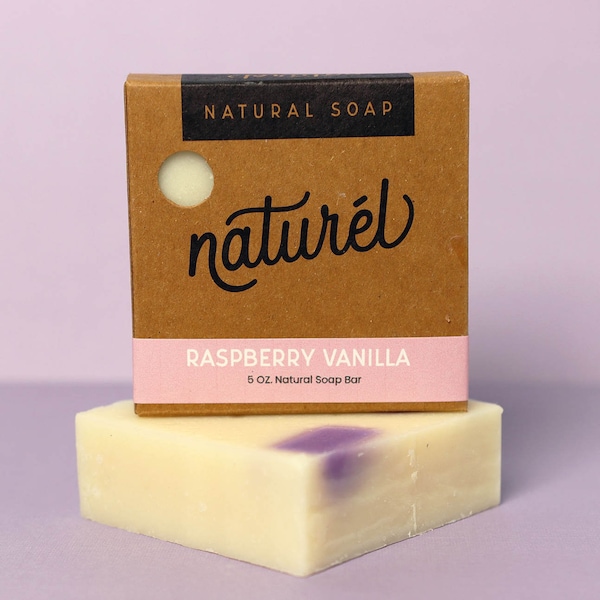 Handmade Raspberry Vanilla Natural Soap - 5 oz, Coconut Oil, Shea Butter, Cruelty-Free, Palm Oil-Free, Gentle Cleansing, Nourishing Formula