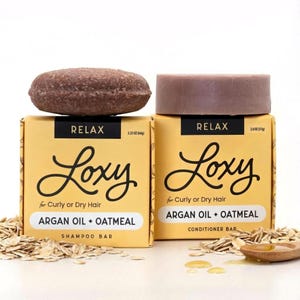 Loxy Relax Hair Shampoo & Conditioner Bar Set: Dry / Curly, with Argan Oil + Colloidal Oatmeal