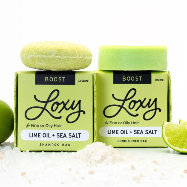 Loxy Boost Hair Shampoo & Conditioner Bar Set: Fine / Oily, with Lime Oil + Sea Salt