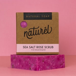 Sea Salt Rose Scrub Natural Soap | Natural Olive Oil Soap | Exfoliating Soap | Handmade Soap | Vegan Soap | Cold Process Soap