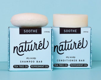 Dry Scalp Shampoo Bar + Conditioner Bar with Tea Tree Oil & Peppermint Oil | Sensitive Shampoo Bar Set