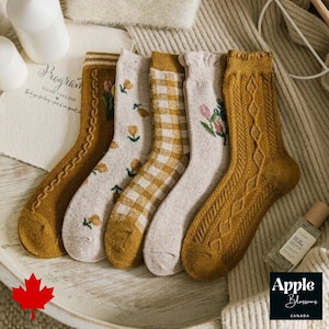 Floral Retro Wool Casual Socks | Tulip Warm Cozy Winter Socks | Plaid Square Socks | Korean Style Socks | Minimalist | Cute socks