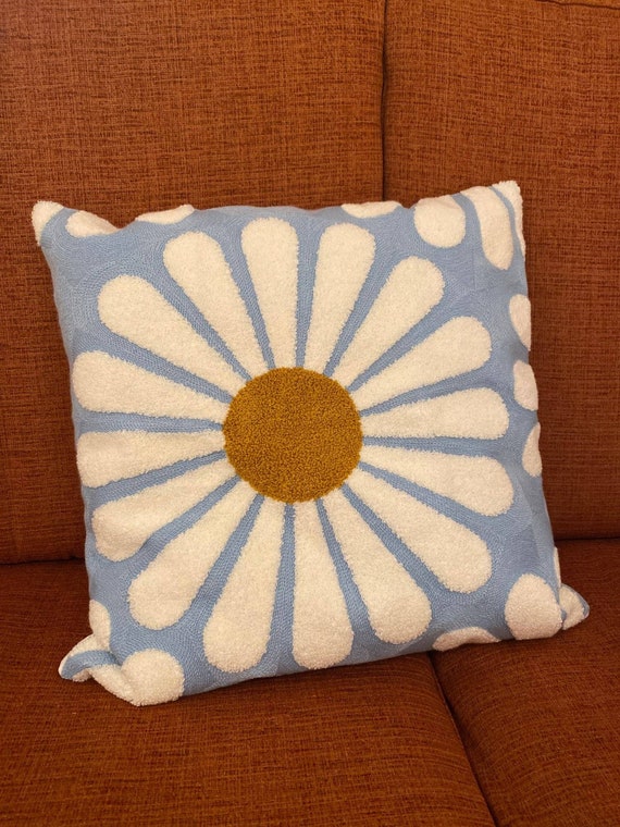 Retro Daisy Punch Needle Pillow Coverdecor Embroidered 
