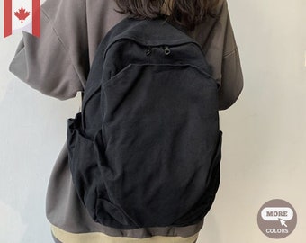 Sac à dos en toile de couleur unie simple japonais, sac à dos en toile de voyage de style vintage, sac à dos d'université, minimaliste, sac à dos d'école, randonnée