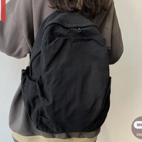 Japanischer einfacher einfarbiger Canvas-Rucksack, Vintage-Stil Reise-Canvas-Rucksack, College-Rucksack, minimalistisch, Schulrucksack, Wandern