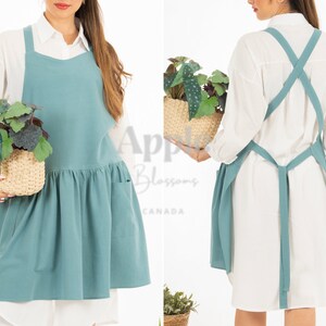 Apron Dress for Women Linen Cotton Comfortable Gift for Her Cross Back Teacher Gift Gardening Open Back