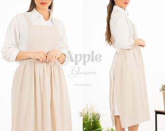 Linen Apron | Japanese Linen Apron | Vintage style Dress Apron | Pinafore Apron | Gardening Apron | Cotton Crossback Kitchen Apron | Pockets