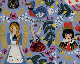 Wonderland - Light Blue Canvas Metallic Fabric-1 yard