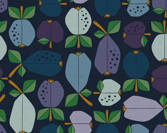 Under the Apple Tree - Orchard - Deep Blue Unbleached Canvas Fabric-1 yard