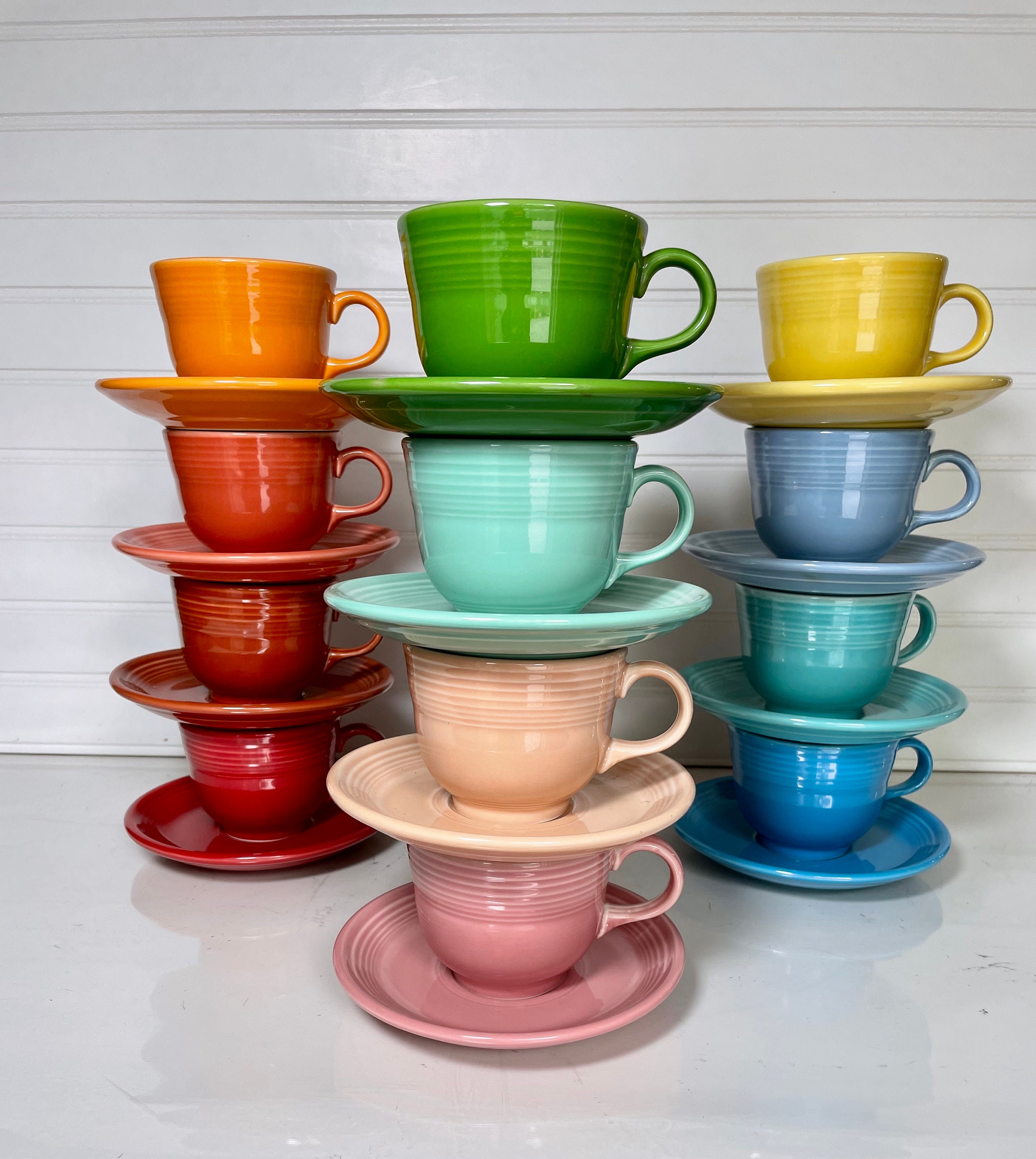 Vintage Fiesta Teacups with Matching Saucers