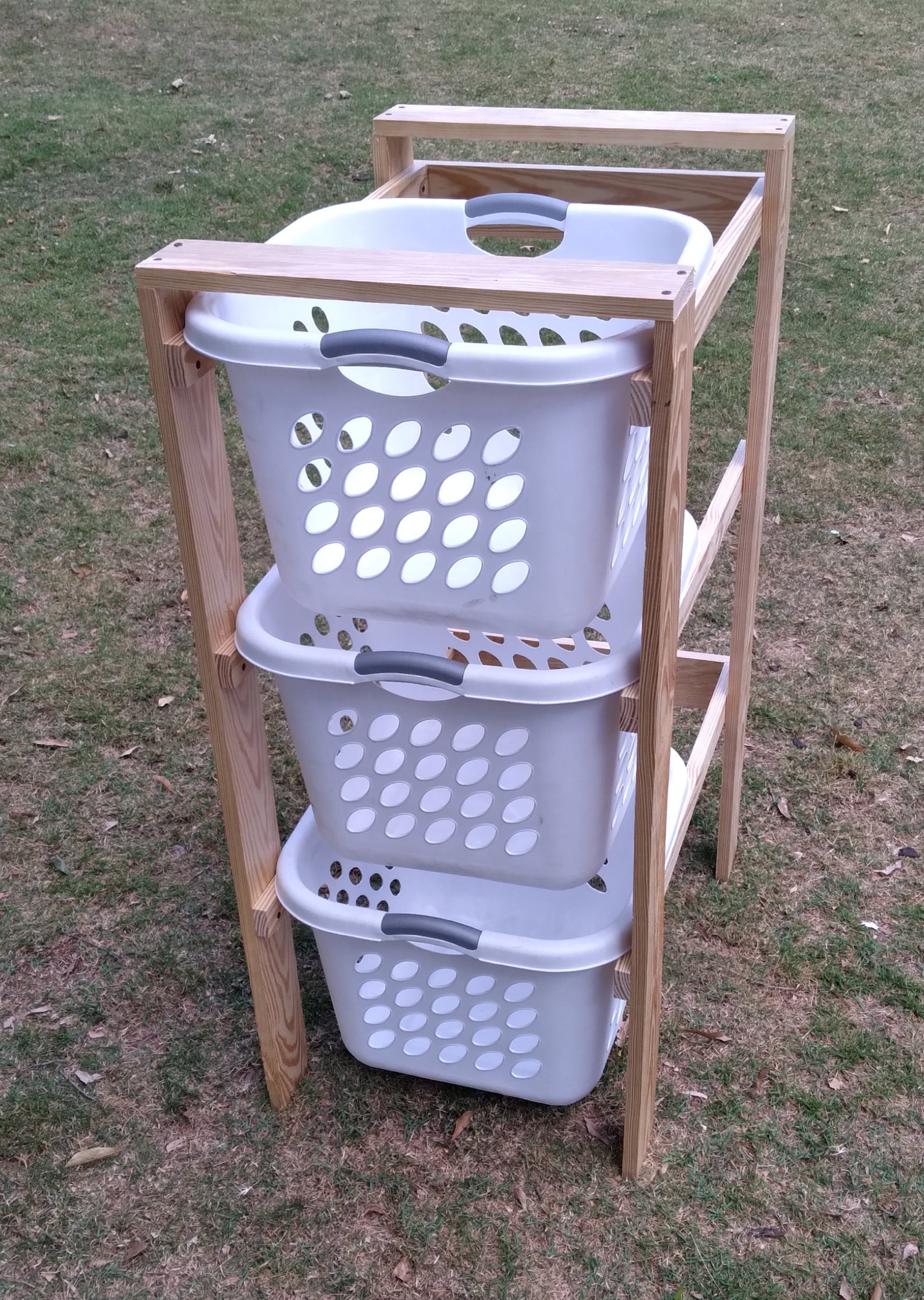 3 High Unfinished Laundry Basket Holder Ready to Paint or Stain