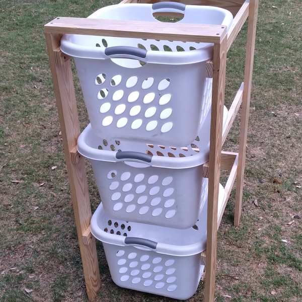 3 High Unfinished laundry basket holder Ready to paint or stain,  Laundry Basket Organizer, Compact Laundry Basket Organizer,   LS203c1