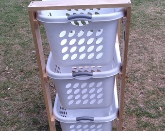 High Unfinished laundry basket holder Ready to paint or stain,  Laundry Basket Organizer, Compact Laundry Basket Organizer,   LS203m1