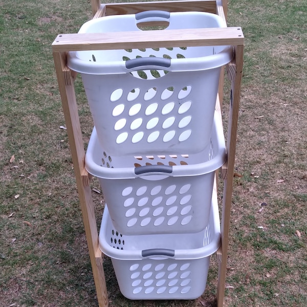 3 High Unfinished laundry basket holder Ready to paint or stain,  Laundry Basket Organizer, Compact Laundry Basket Organizer,   LS203