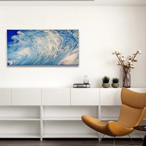 Original Abstract Canvas Wall Art , Peinture Minimaliste Acrylique , Contemporain , Peinture à la Main Moderne , Idée Cadeau Bleu Blanc Sarcelle Turquoise