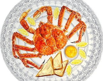 L size marine style collection plate big crab realistic painting