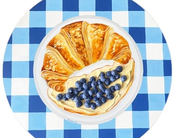 Blueberry croissant bakery painting texture impasto painting realistic painting croissant lover gift