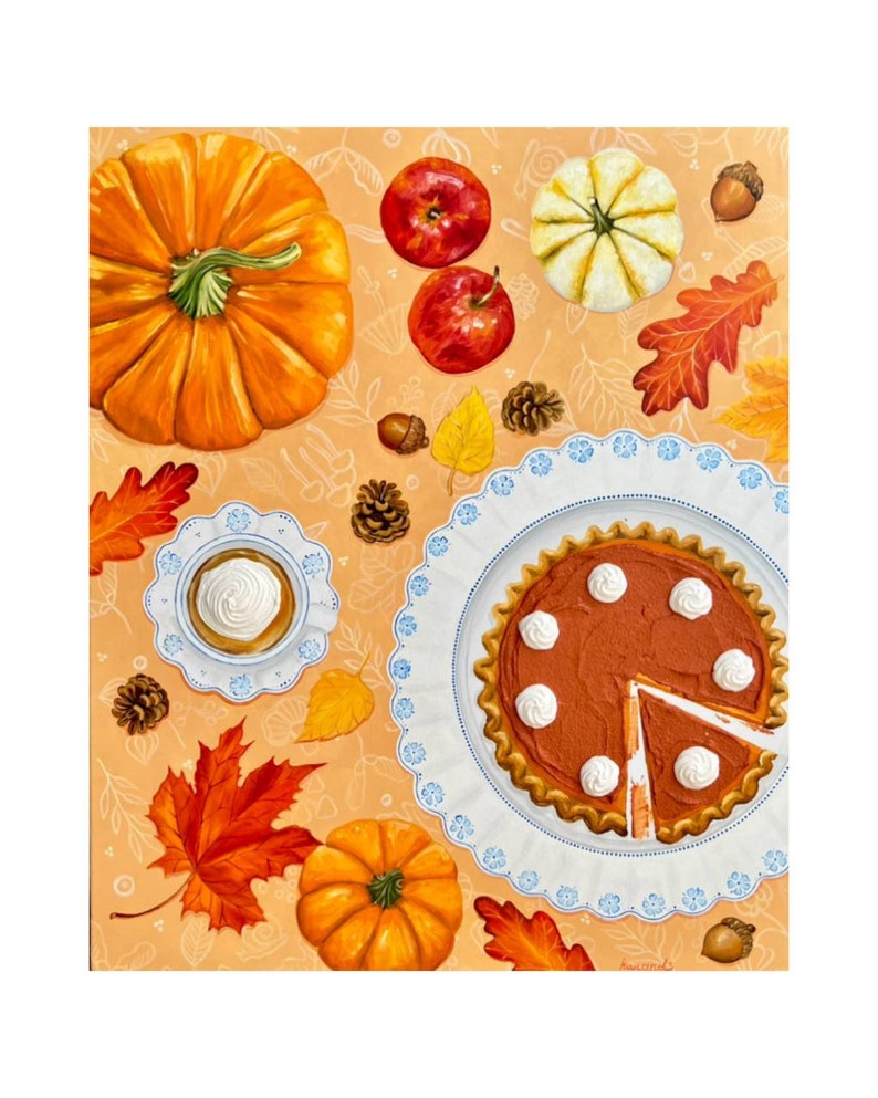 Pumpkin pie outumn mood original oil painting image 1