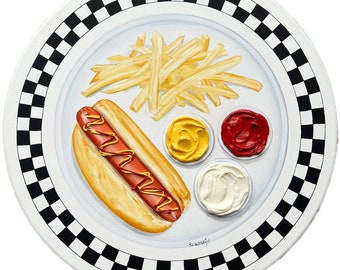 Hot dog painting and french fries original painting cool gift M