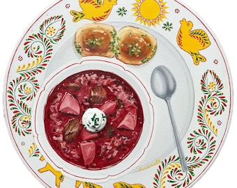 UKRAINIAN BORSCH painting of the plate original painting elegant gift M