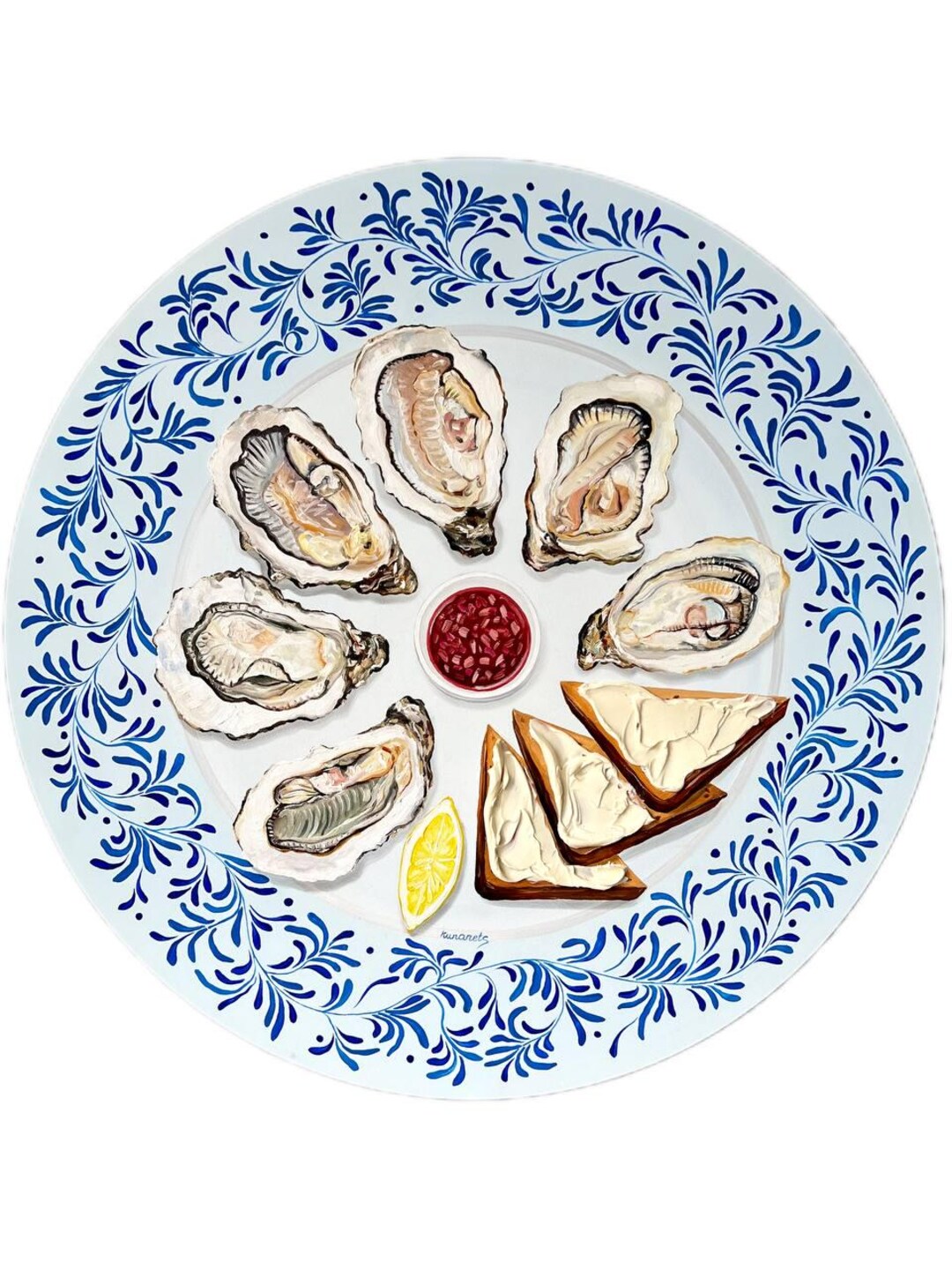 Peinture d'huîtres et pain noir avec du beurre sur une assiette vintage, cadeau élégant, peinture originale - Etsy France