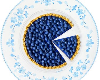Blueberry pie realistic painting round canvas impasto M size