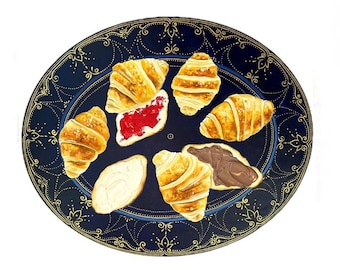 L size Bakery croissants painting with butter and jam painting impasto oil painting