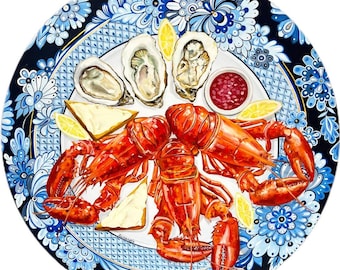 Lobster original oil round painting for home decor