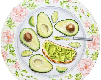 L size Green Avocado Toast Painting ,Vegan Breakfast Painting , Canvas Oil Impasto ,Texture Painting, Avocado Toast Art ,Palette Knife Art
