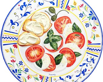 Caprese salad oil painting impasto textured italian style